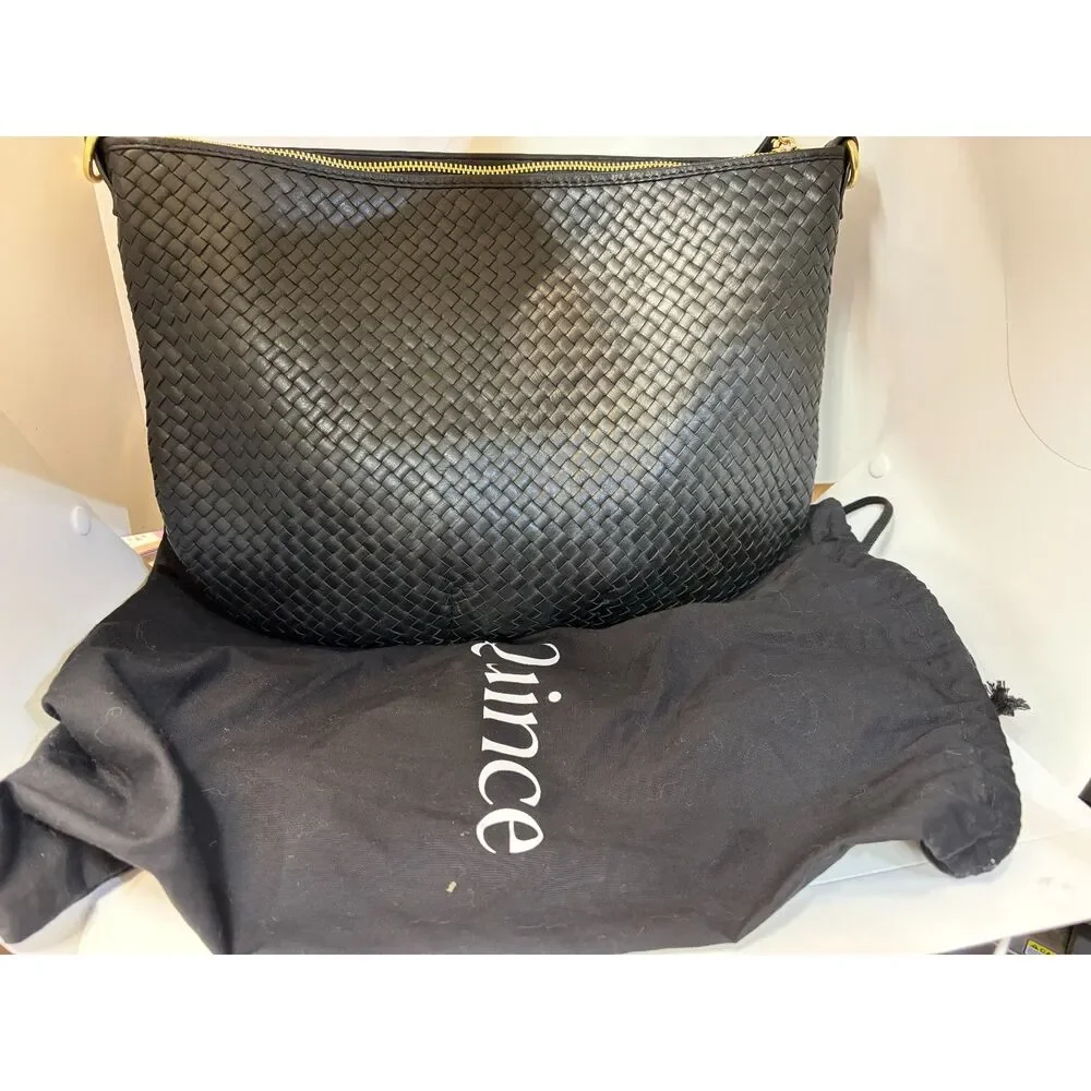 NWOT Quince Italian Leather Convertible Crescent Handwoven Shoulder Bag Black